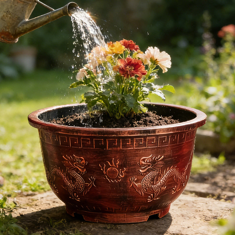 Solum Vitae 20-in 50# Terra-D Round Textured Garden Pots Gaillardia Act of Watering for Garden Sanctuary,Premium Outdoor Planters for Gardening
