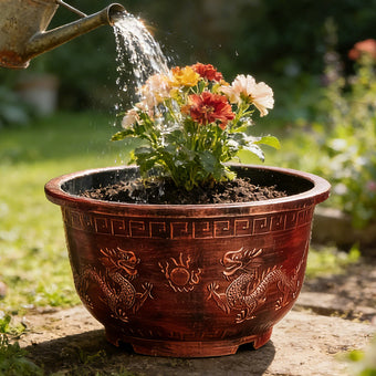 Solum Vitae 20-in 50# Terra-D Round Textured Garden Pots Gaillardia Act of Watering for Garden Sanctuary,Premium Outdoor Planters for Gardening