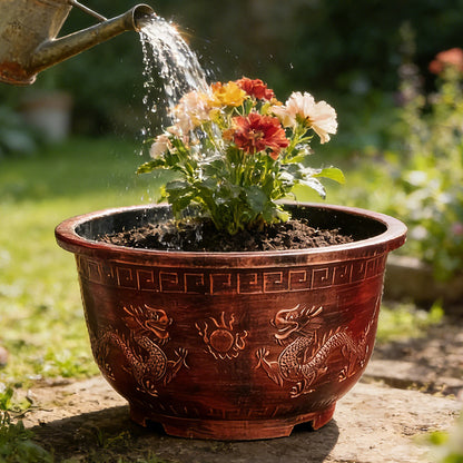 Solum Vitae 20-in 50# Terra-D Round Textured Garden Pots Gaillardia Act of Watering for Garden Sanctuary,Premium Outdoor Planters for Gardening