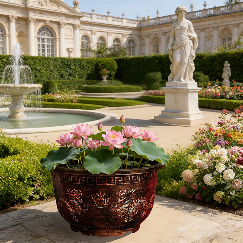 Solum Vitae 20-in 50# Terra-D Round Textured Garden Pots Lotus Front View for Backyard Garden,Premium Outdoor Planters for Gardening