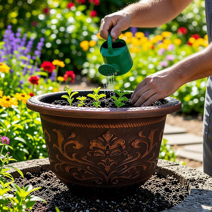 Solum Vitae 20-in 50# Terra-F Round Textured Outdoor Planters Garden seedlings Act of Watering for Courtyard,Premium Outdoor Planters for Gardening