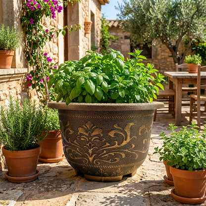 Solum Vitae 20-in 50# Terra-F Round Textured Outdoor Planters Mint New Growth for Outdoor Garden,Premium Outdoor Planters for Gardening