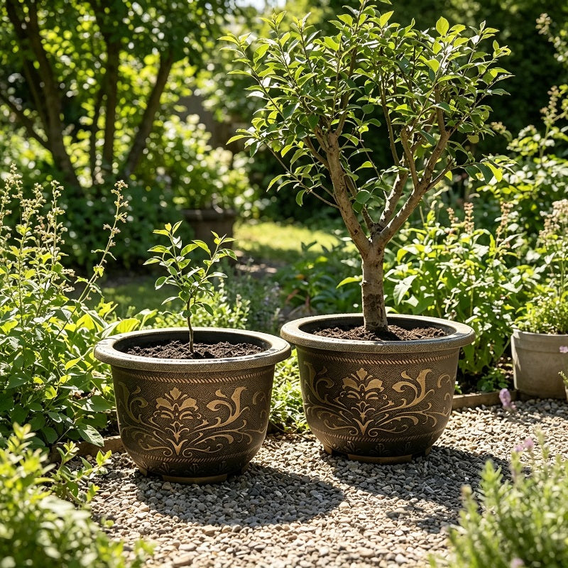 Solum Vitae 20-in 50# Terra-F Round Textured Outdoor Planters Lemon Tree Growth Shots for Backyard Garden,Premium Outdoor Planters for Gardening
