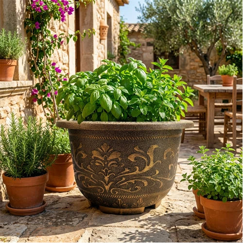 Solum Vitae 20-in 50# Terra-F Round Textured Outdoor Planters Mint New Growth for Outdoor Garden,Premium Outdoor Planters for Gardening
