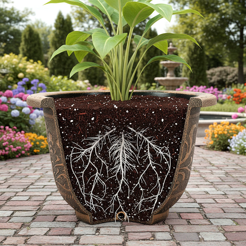 Solum Vitae 20-in 50# Terra-F Round Textured Outdoor Planters White Bird of Paradise Roots and Soil for Backyard Garden,Premium Outdoor Planters for Gardening