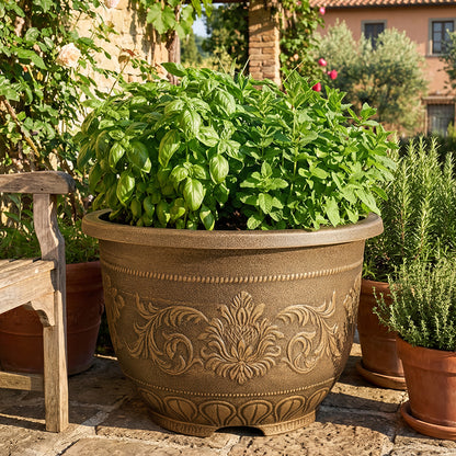 Solum Vitae 24-in 60# Terra-F Round Textured Large Planter Pots Mint Front View for Outdoor Garden,Premium Outdoor Planters for Gardening