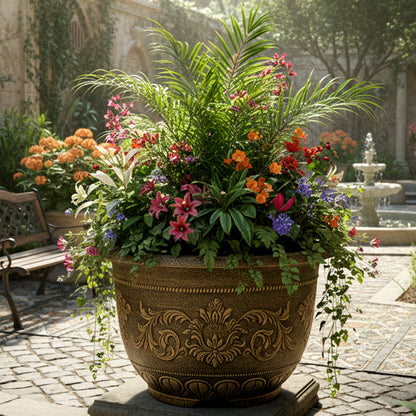 Solum Vitae 24-in 60# Terra-F Round Textured Large Planter Pots Plants Combination Full Set Display for Courtyard,Premium Outdoor Planters for Gardening