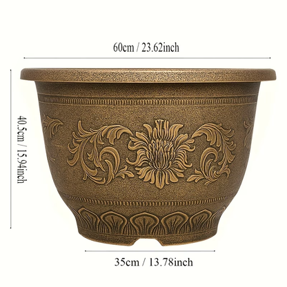 Solum Vitae 24-in 60# Terra-F Round Textured Large Planter Pots Size Display for Empty Pot,Premium Outdoor Planters for Gardening