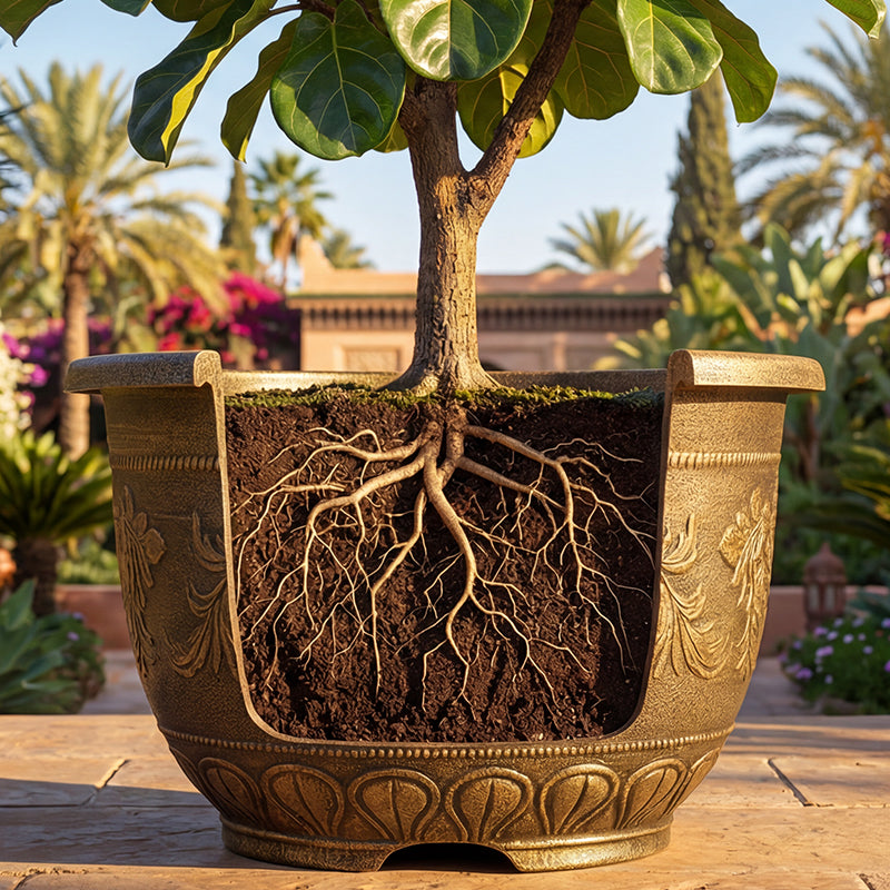 Solum Vitae 24-in 60# Terra-F Round Textured Large Planter Pots Ficus Lyrata Roots and Soil for Outdoor Garden,Premium Outdoor Planters for Gardening