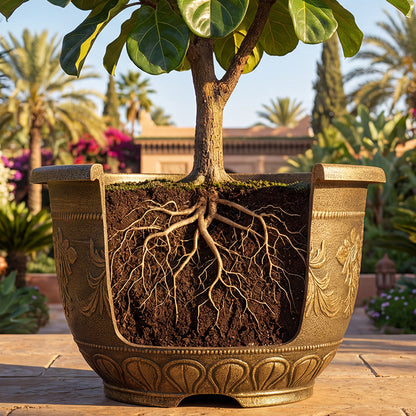 Solum Vitae 24-in 60# Terra-F Round Textured Large Planter Pots Ficus Lyrata Roots and Soil for Outdoor Garden,Premium Outdoor Planters for Gardening