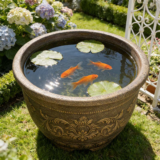 Solum Vitae 24-in 60# Terra-F Round Textured Large Planter Pots Fish-farming Top-down Shot for Garden Sanctuary,Premium Outdoor Planters for Gardening