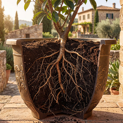 Solum Vitae 28-in 70# Fon Round Textured Large Outdoor Planters Ficus Microcarpa Roots and Soil for Backyard Garden,Premium Large Planters for Gardening