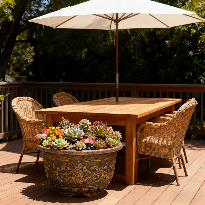Solum Vitae 28-in 70# Fon Round Textured Large Outdoor Planters Succulent Full Set Display for Patio Table,Premium Large Planters for Gardening