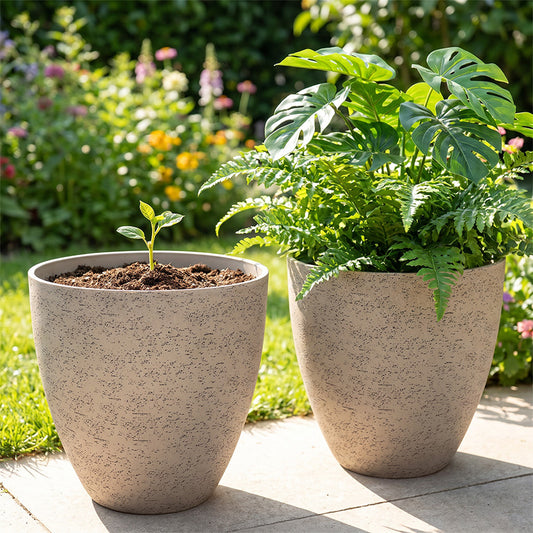 Solum Vitae 2PCS 11 Fon Microgroove  Decorative Planters and Pots Mixed FoliageFull Set Display for Backyard Garden, Creamy White Premium Indoor Outdoor Planters for Gardening