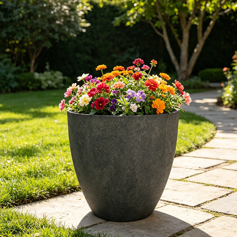 Solum Vitae 2PCS 11 Fon Microgroove  Decorative Planters and Pots Mixed‑annual Flower Front View for Garden Sanctuary, Grey Premium Indoor Outdoor Planters for Gardening