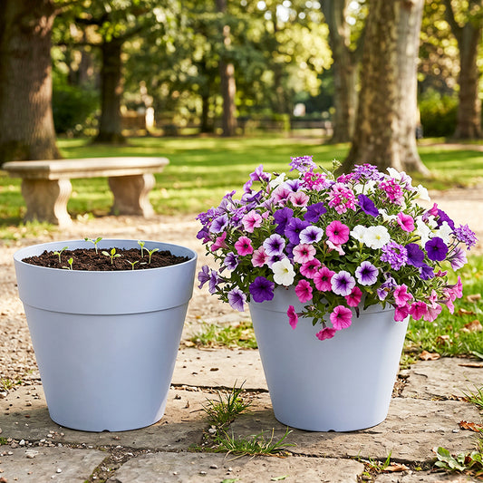 Solum Vitae 2PCS 12 Lux Wide Decorative Pots and Planters Geranium Close-up Texture Detail for Outdoor Garden, Blue Premium Indoor Outdoor Planters for Gardening
