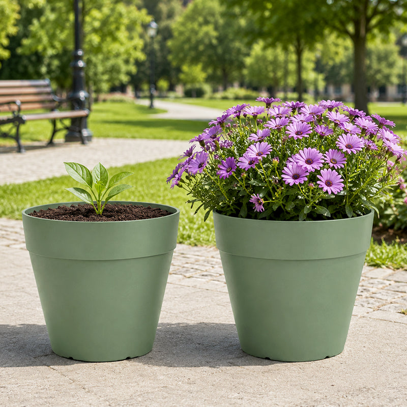 Solum Vitae 2PCS 12 Lux Wide Decorative Pots and Planters Osteospermum New Growth for Outdoor Garden, Green Premium Indoor Outdoor Planters for Gardening