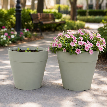 Solum Vitae 2PCS 12 Lux Wide Decorative Pots and Planters Petunia Growth Shots for Backyard Garden, Light Green Premium Indoor Outdoor Planters for Gardening