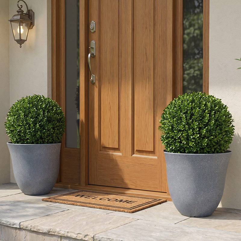 Solum Vitae 2PCS 13 Lux Bright Decorative 0utdoor Planter Pots Boxwood Ball Top-down Shot for Entryway Welcome, Silver Grey Premium Indoor Outdoor Planters for Gardening