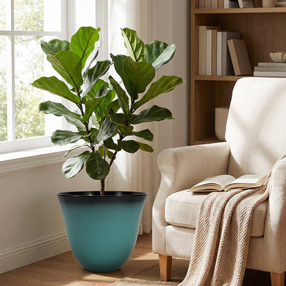 Solum Vitae 2PCS 13 Lux Bright Decorative 0utdoor Planter Pots Fiddle‑leaf Fig Front View for Living Room, Peacock Green Premium Indoor Outdoor Planters for Gardening