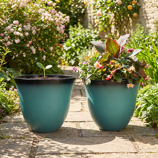 Solum Vitae 2PCS 13 Lux Bright Decorative 0utdoor Planter Pots Mixed Foliage‑flower Growth Shots Comparison for Balcony, Peacock Green Premium Indoor Outdoor Planters for Gardening