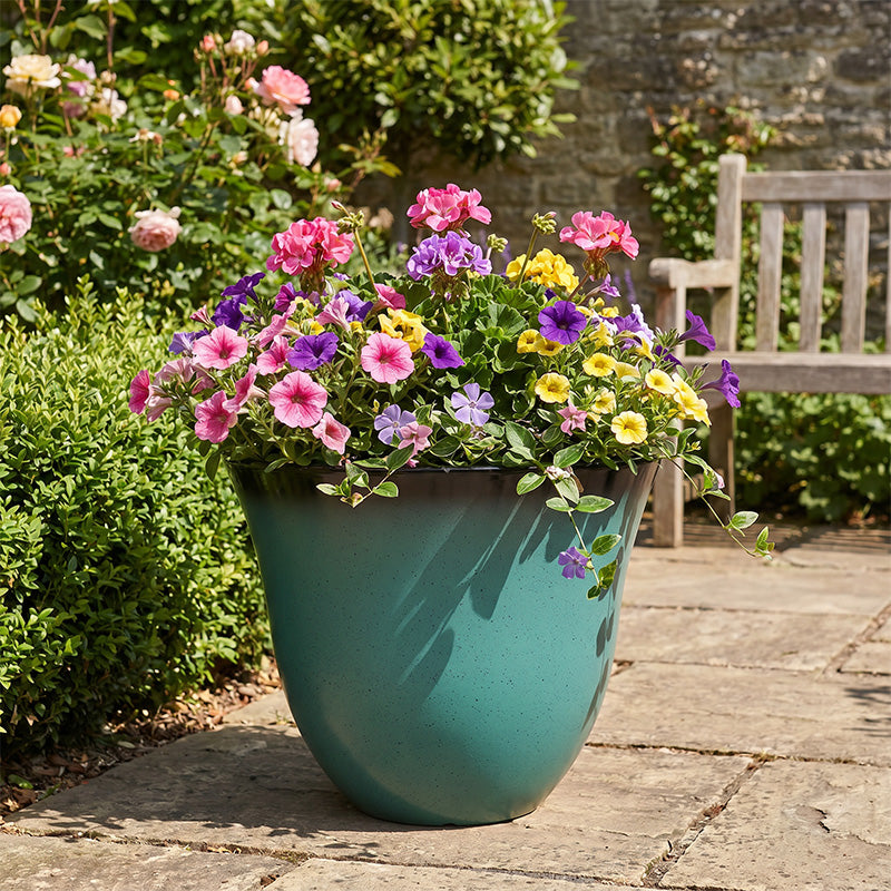 Solum Vitae 2PCS 13 Lux Bright Decorative 0utdoor Planter Pots Mixed Summer Bedding Flower Side Profile for Courtyard, Peacock Green Premium Indoor Outdoor Planters for Gardening