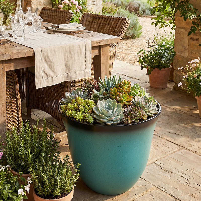 Solum Vitae 2PCS 13 Lux Bright Decorative 0utdoor Planter Pots Succulent Top-down Shot for Backyard Garden, Peacock Green Premium Indoor Outdoor Planters for Gardening