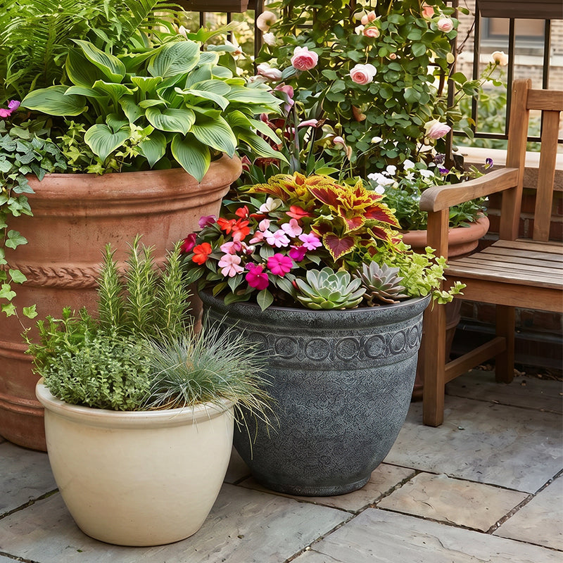 Solum Vitae 2PCS 14 Fon Iron Ring Decorative Outdoor Pots for Plants Begonia Growth Shots for Backyard, Premium Indoor Outdoor Planters for Gardening