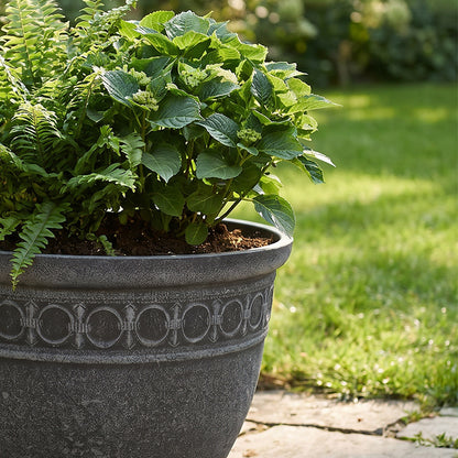 Solum Vitae 2PCS 14 Fon Iron Ring Decorative Outdoor Pots for Plants Hydrangea Close-up Texture Detail for Garden Sanctuary, Premium Indoor Outdoor Planters for Gardening