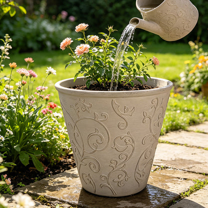 Solum Vitae 2PCS 15 Fon Arabesque Decorative Big Planters Rose Act of Watering for Outdoor Garden, Premium Indoor Outdoor Planters for Gardening