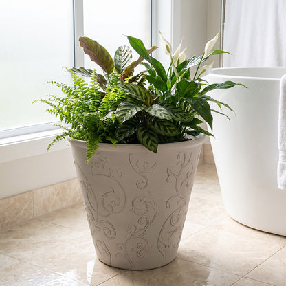 Solum Vitae 2PCS 15 Fon Arabesque Decorative Big Planters Shade‑loving Mixed Top-down Shot for Bathroom Oasis, Premium Indoor Outdoor Planters for Gardening