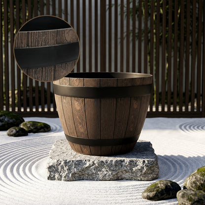 Solum Vitae 2PCS 15 Fon Barrel Decorative Outdoor Pot Close-up Texture Detail for Empty Pot, Premium Indoor Outdoor Planters for Gardening
