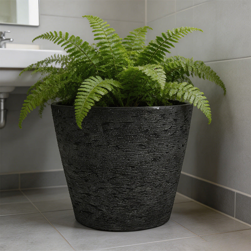 Solum Vitae 2PCS 15 Fon Stone Pattern Decorative Outdoor Pots and Planters Fern Front View for Bathroom Oasis, Premium Indoor Outdoor Planters for Gardening