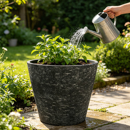Solum Vitae 2PCS 15 Fon Stone Pattern Decorative Outdoor Pots and Planters Hydrangea Seedling Act of Watering for Backyard Garden, Grey Premium Indoor Outdoor Planters for Gardening