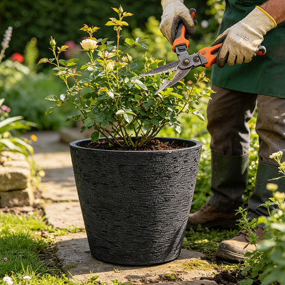 Solum Vitae 2PCS 15 Fon Stone Pattern Decorative Outdoor Pots and Planters Rose ShrubGrowth Shots for Backyard Garden, Grey Premium Indoor Outdoor Planters for Gardening