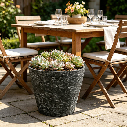 Solum Vitae 2PCS 15 Fon Stone Pattern Decorative Outdoor Pots and Planters Succulent Growth Shots for Patio Table, Grey Premium Indoor Outdoor Planters for Gardening