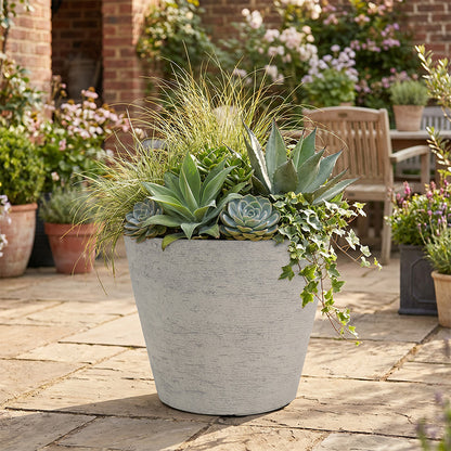 Solum Vitae 2PCS 15 Fon Stone Pattern Decorative Outdoor Pots and Planters Succulent MixedFront View for Courtyard, Premium Indoor Outdoor Planters for Gardening
