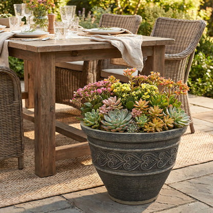 Solum Vitae 2PCS 16 Fon Heart Decorative Plant Pots Succulent Front View for Patio Table, Retro Griege Premium Indoor Outdoor Planters for Gardening
