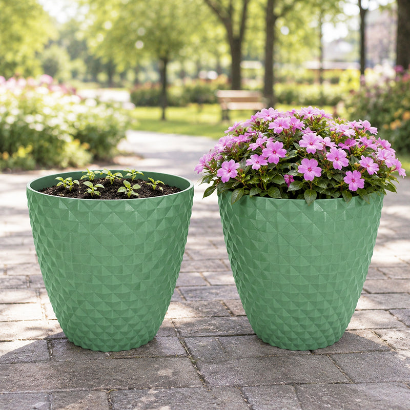Solum Vitae 2PCS 16 Lux Rhombus Decorative Patio Pots Calibrachoa Growth Shots Comparison for Backyard Garden, Premium Indoor Outdoor Planters for Gardening