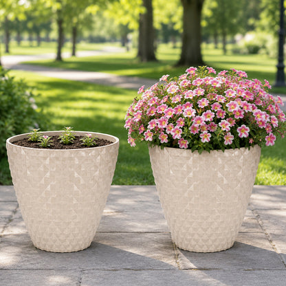 Solum Vitae 2PCS 16 Lux Rhombus Decorative Patio Pots Calibrachoa Growth Shots Comparison for Outdoor Garden, Premium Indoor Outdoor Planters for Gardening