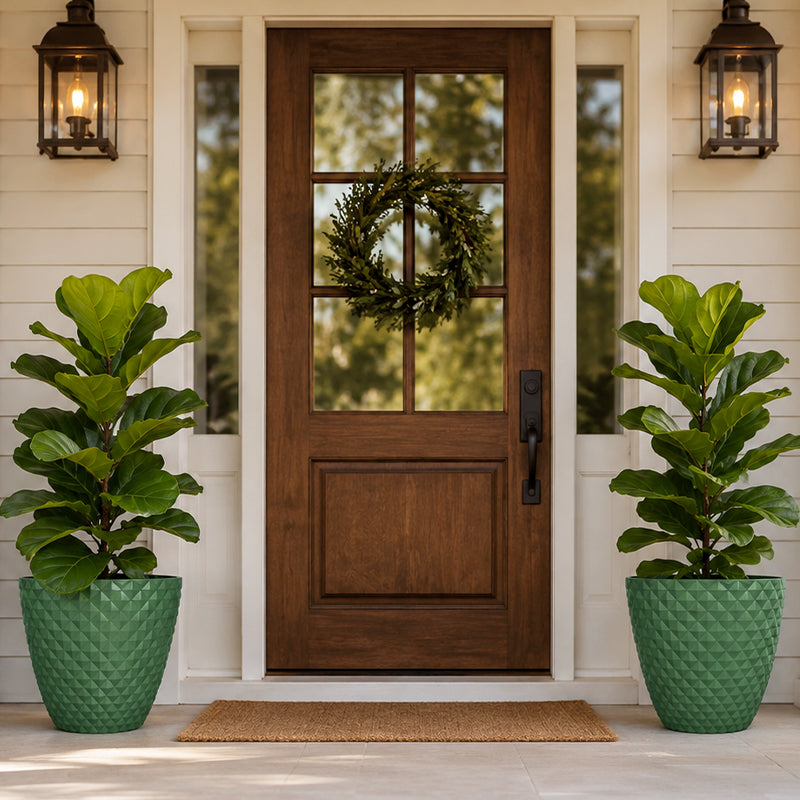 Solum Vitae 2PCS 16 Lux Rhombus Decorative Patio Pots Fiddle‑leaf Fig Full Set Display for Entryway Welcome, Green Premium Indoor Outdoor Planters for Gardening
