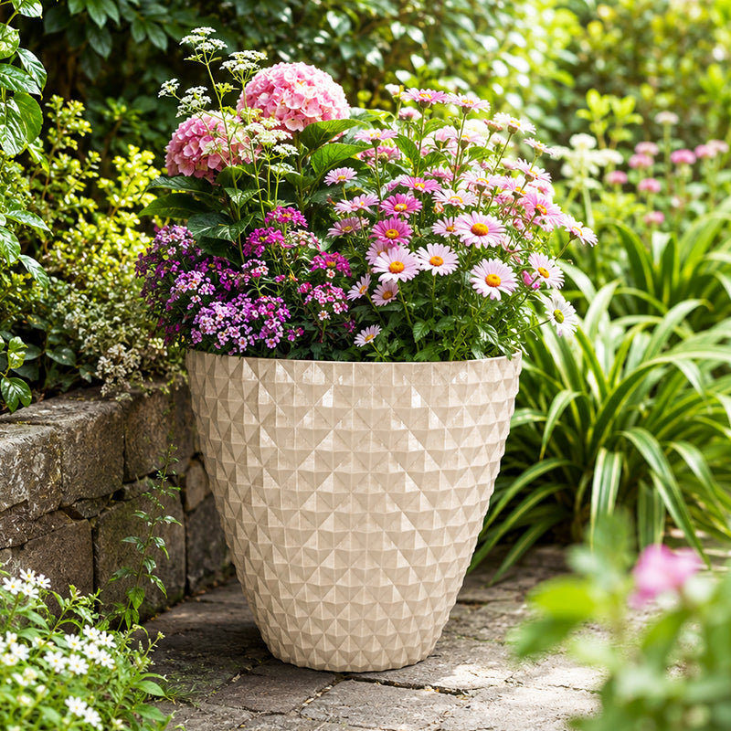 Solum Vitae 2PCS 16 Lux Rhombus Decorative Patio Pots Hydrangea Mixed Top-down Shot for Outdoor Garden, Creamy White Premium Indoor Outdoor Planters for Gardening