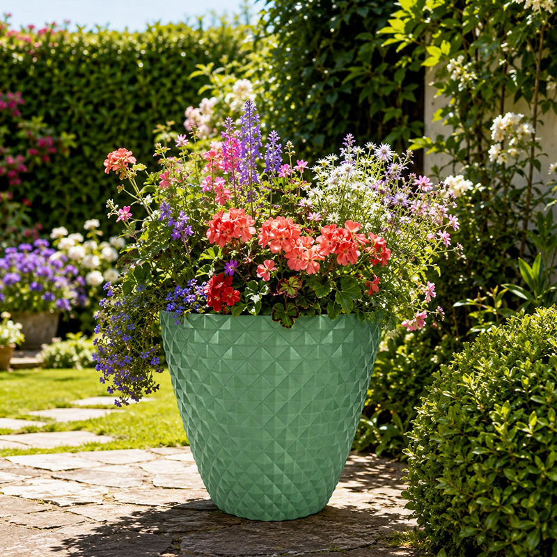 Solum Vitae 2PCS 16 Lux Rhombus Decorative Patio Pots Mixed AnnualsSide Profile for Balcony, Premium Indoor Outdoor Planters for Gardening