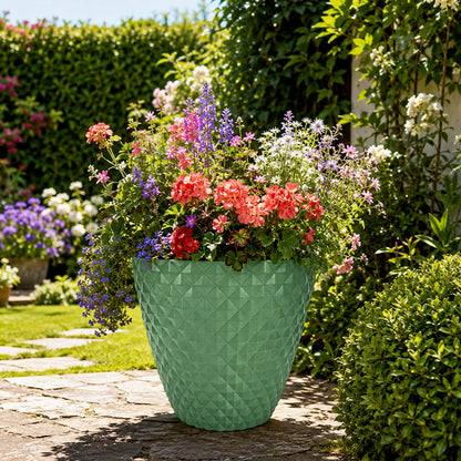 Solum Vitae 2PCS 16 Lux Rhombus Decorative Patio Pots Mixed AnnualsSide Profile for Balcony, Premium Indoor Outdoor Planters for Gardening