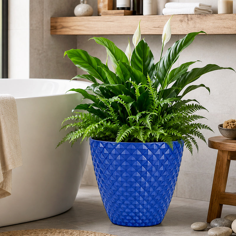 Solum Vitae 2PCS 16 Lux Rhombus Decorative Patio Pots Peace Lily New Growth for Bathroom Oasis, Blue Premium Indoor Outdoor Planters for Gardening