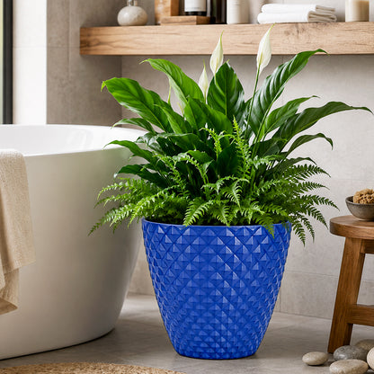 Solum Vitae 2PCS 16 Lux Rhombus Decorative Patio Pots Peace Lily New Growth for Bathroom Oasis, Blue Premium Indoor Outdoor Planters for Gardening