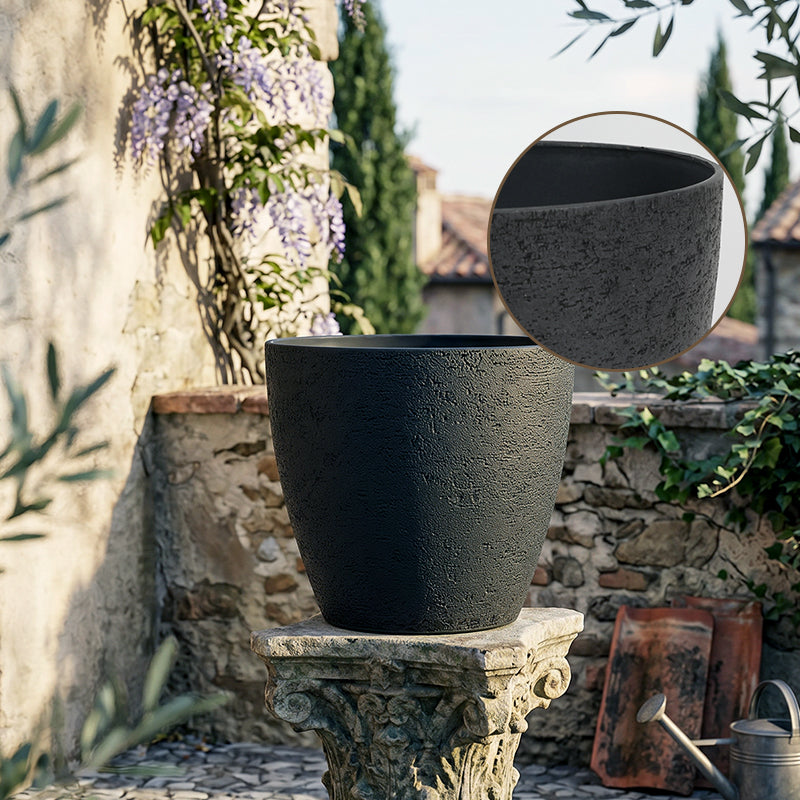 Solum Vitae 2PCS 9 Fon Stone Pattern Decorative Garden Vessel Clean Shots for Courtyard, Grey Premium Indoor Outdoor Planters for Gardening