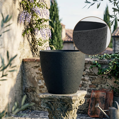 Solum Vitae 2PCS 9 Fon Stone Pattern Decorative Garden Vessel Clean Shots for Courtyard, Grey Premium Indoor Outdoor Planters for Gardening