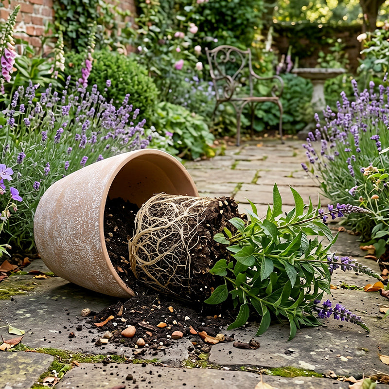 Solum Vitae 2PCS 9 Fon Stone Pattern Decorative Garden Vessel Salvia Roots and Soil for Courtyard, Creamy White Premium Indoor Outdoor Planters for Gardening