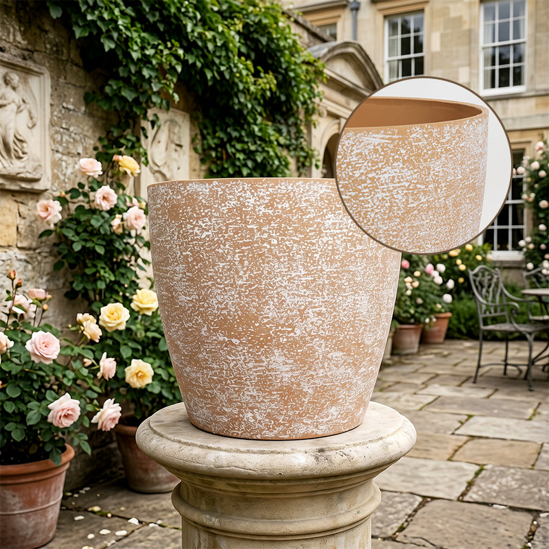 Solum Vitae 2PCS 9 Fon Stone Pattern Decorative Garden Vessel Side Profile for Empty Pot, Creamy White Premium Indoor Outdoor Planters for Gardening